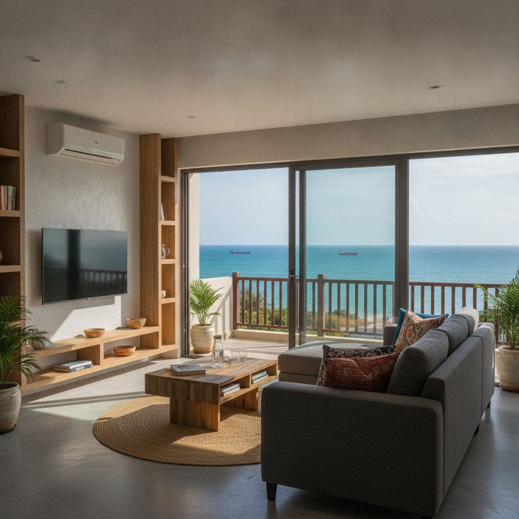 Appartement meublé à louer à Camayenne, Conakry — salon vue mer