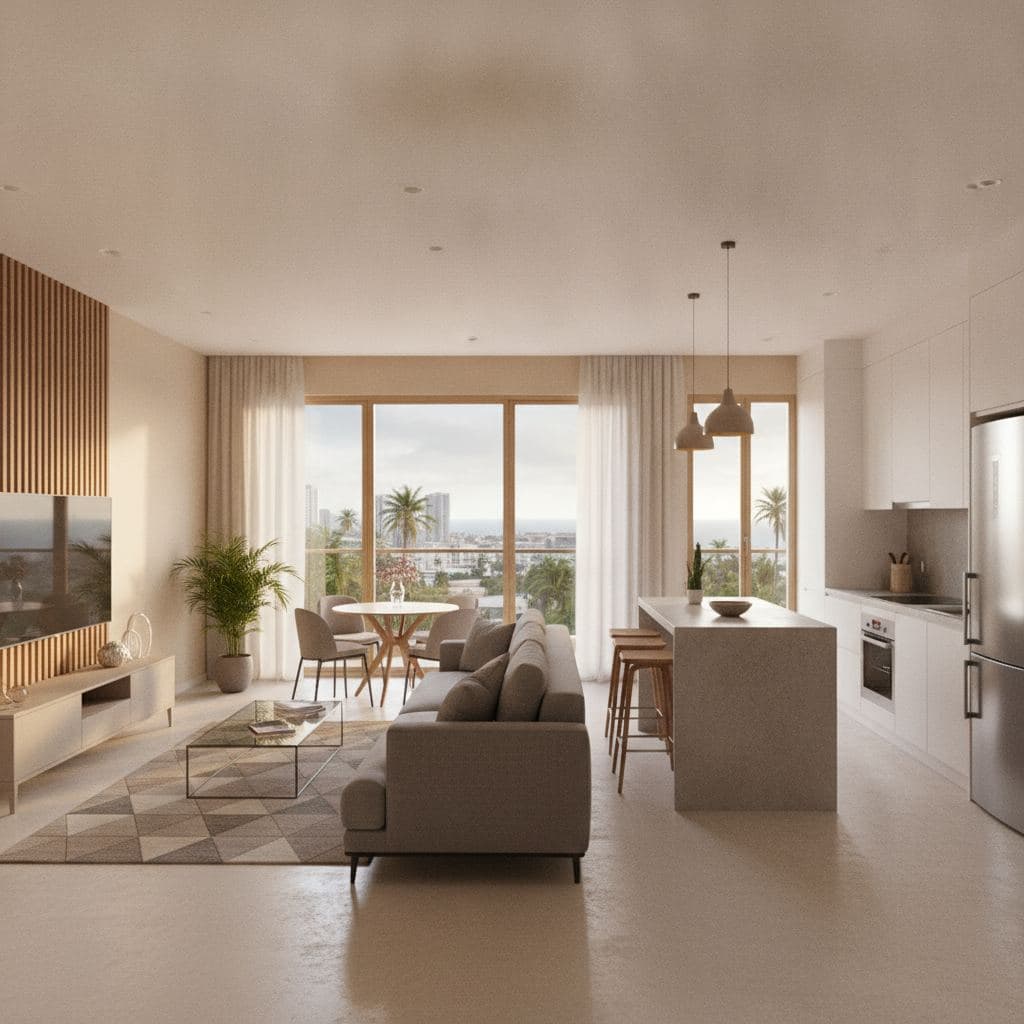 Appartement meublé à louer à Kaloum, Conakry — salon et cuisine