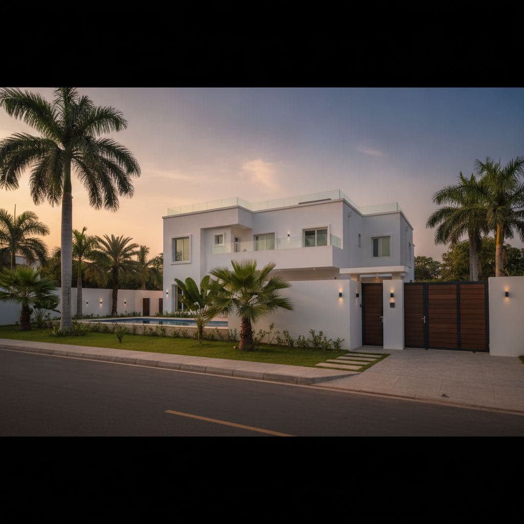 Villa meublée à louer à Kipé, Conakry — façade et jardin