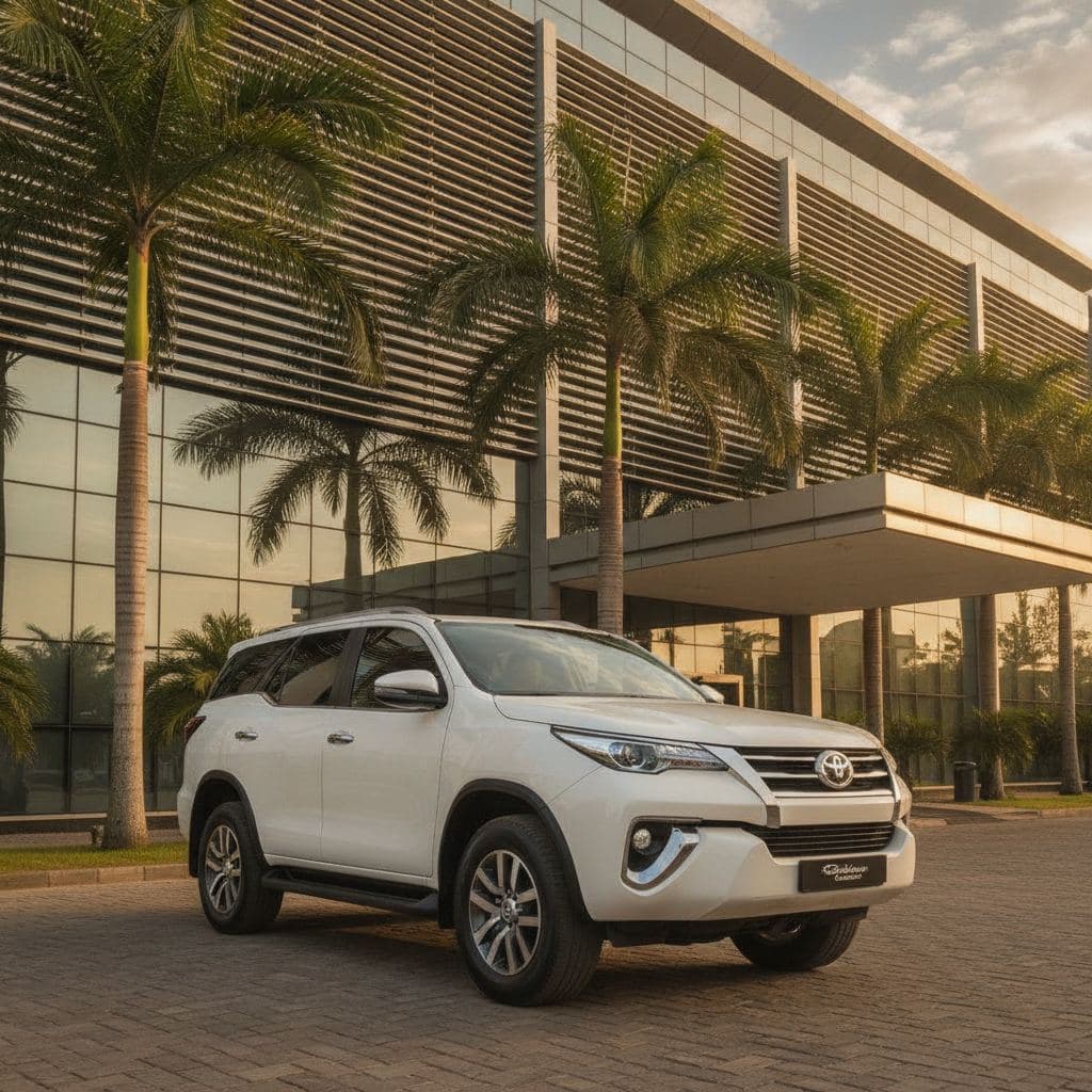 Location Toyota Fortuner avec chauffeur devant un hôtel de Conakry