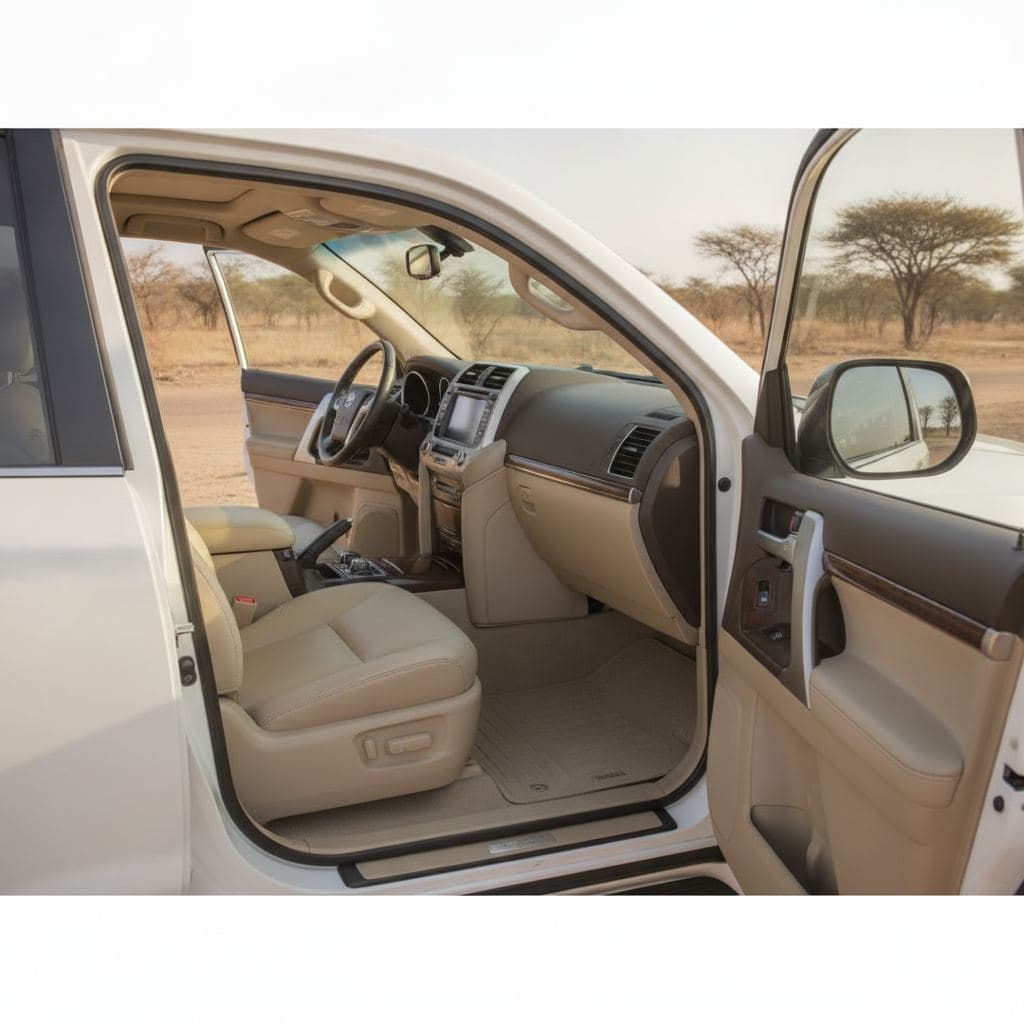 Intérieur cuir du Land Cruiser de location avec chauffeur, Conakry